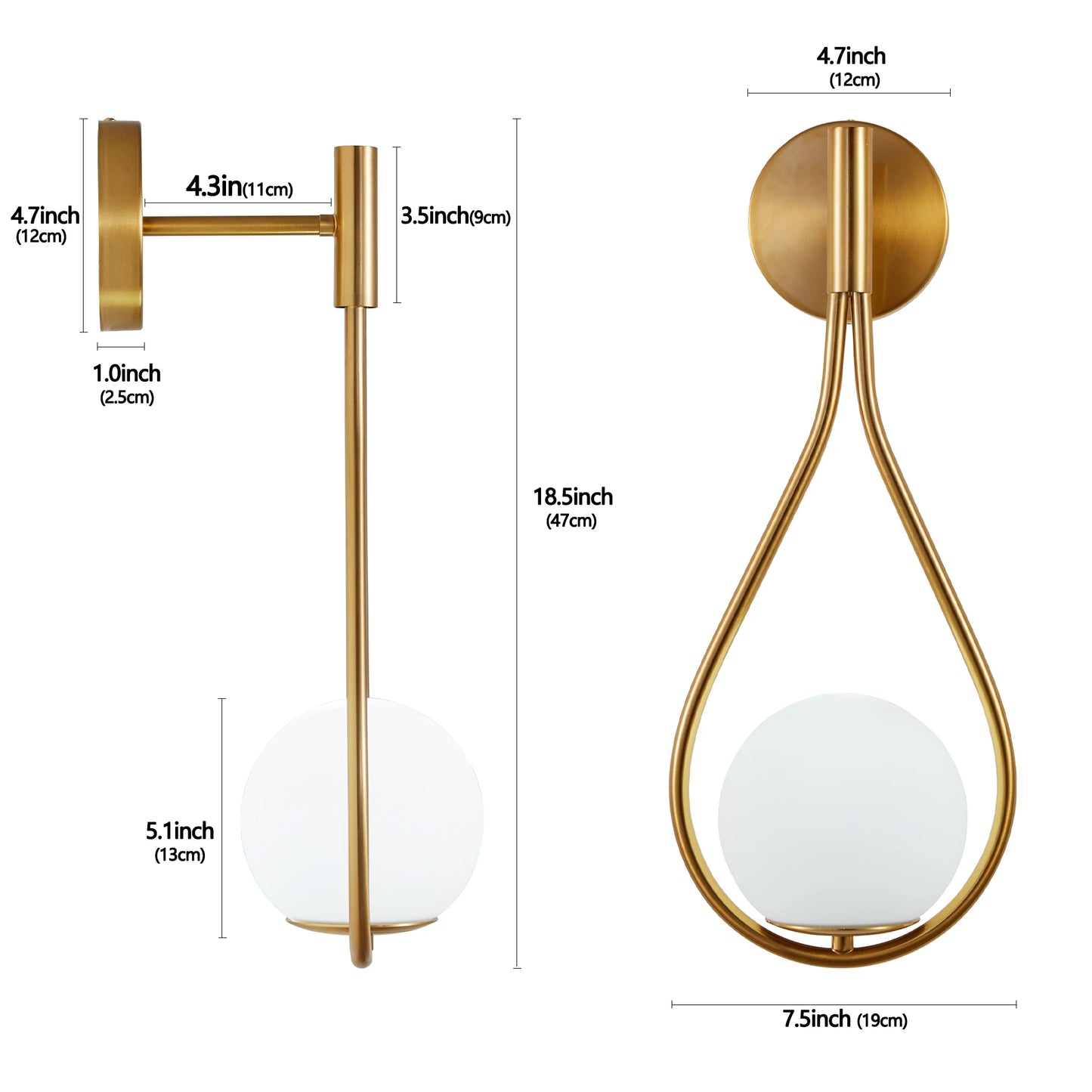 ARLGSITE Set Of 2 Modern Golden Wall Sconces Opal Glass