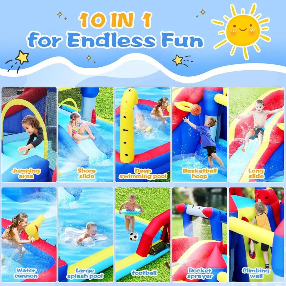 10 in 1 Iatable Water Slide Bounce House for Kids,19ft L x 17ft W x 8ft H,Blow Up Water Slide for Backyard,Iatable Pool Slide wi