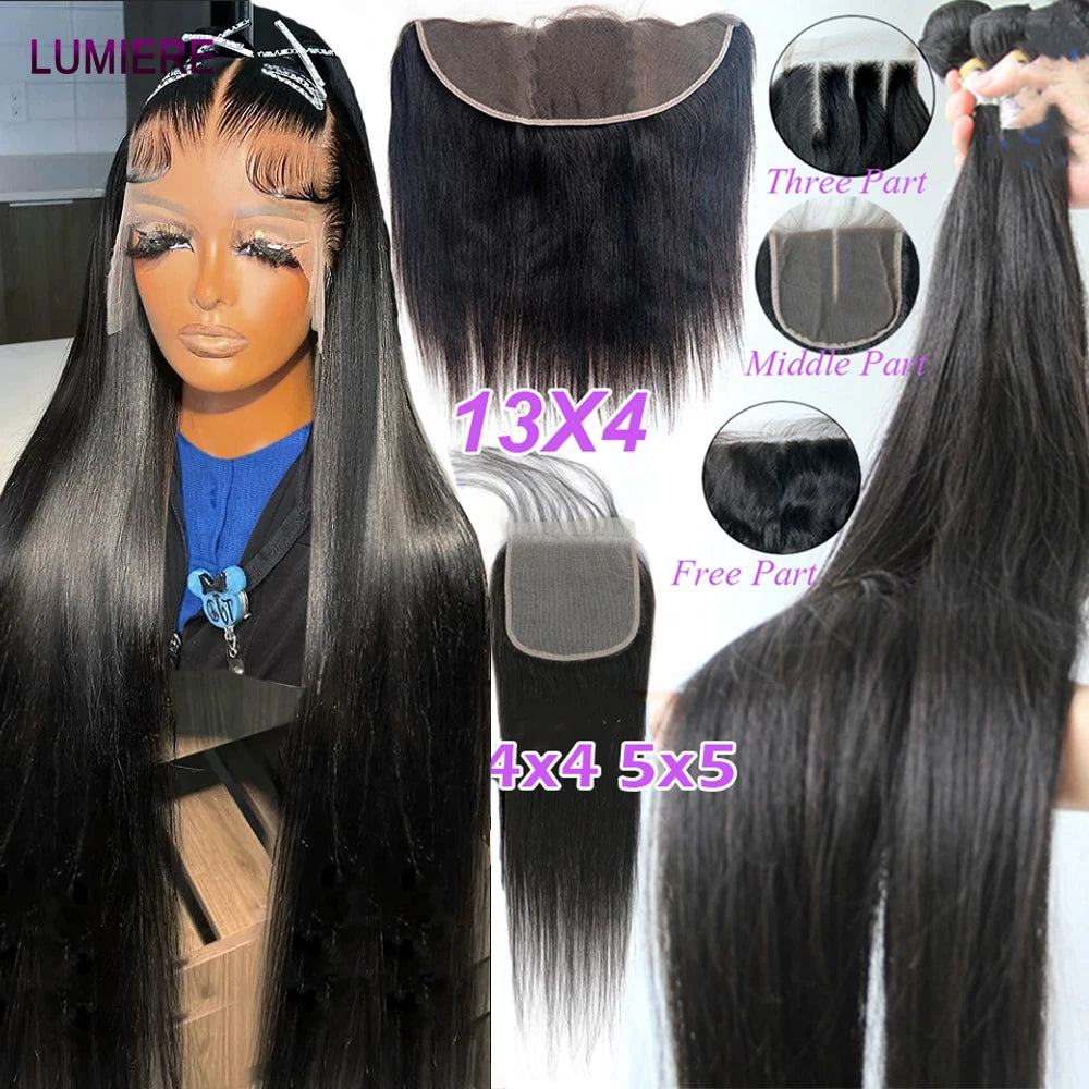 Lumiere Hair Remy Peruvian Straight Weave With Frontal Closure