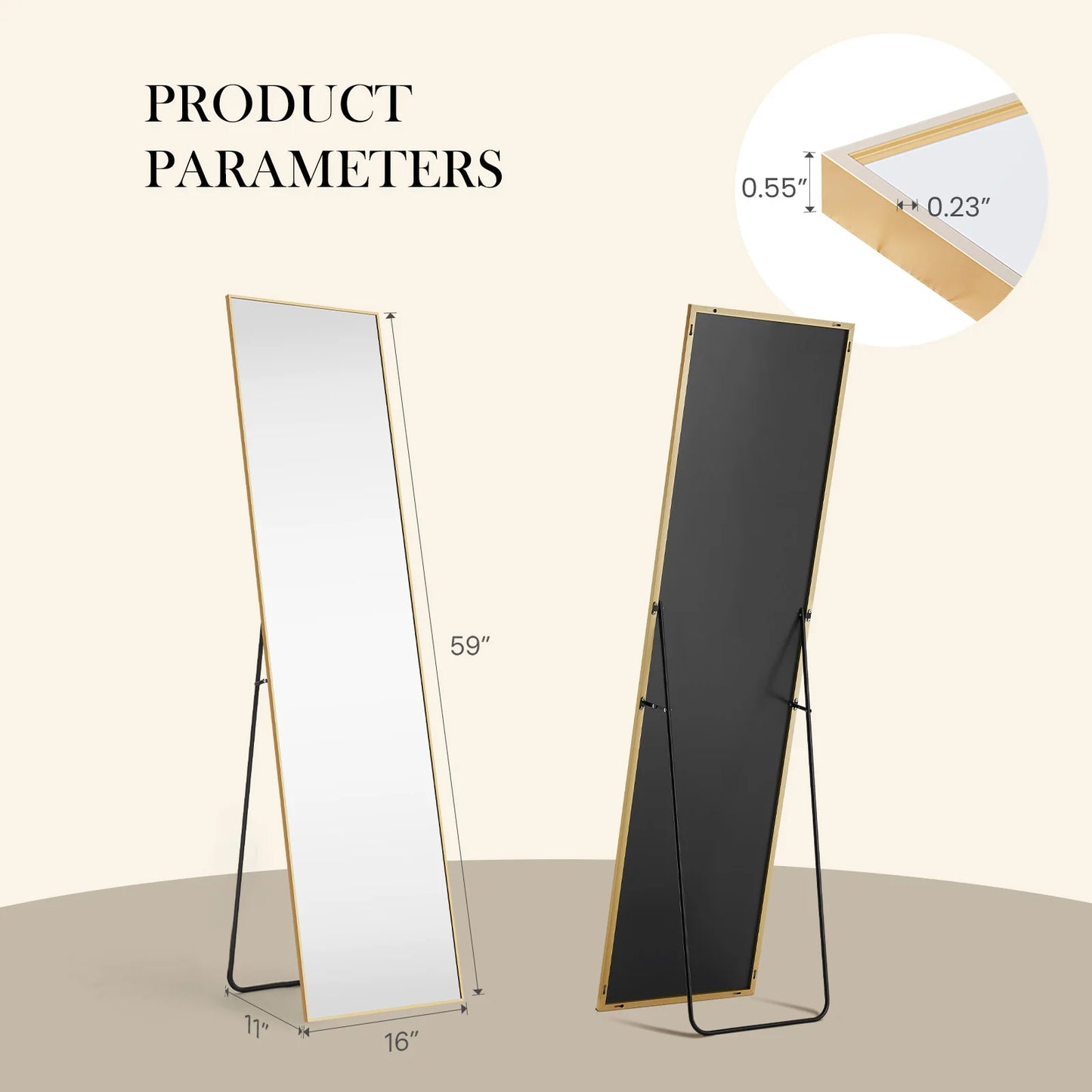 JHK Full Body Wall Mirror Aluminum Frame For Bedroom