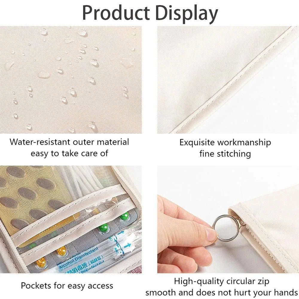 Mini Medical Pouch Portable Foldable Large Opening with Zip Sort First Aid Kit Outdoor Travel Essential Storage Bag