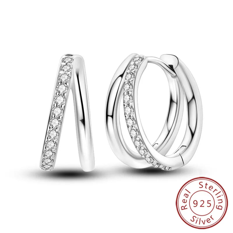 925 Sterling Silver Hoop Earrings Square Circle Heart