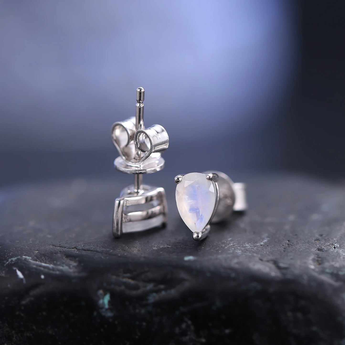 GEM'S BALLET Pear Shape Moonstone Stud Earrings 925 Silver