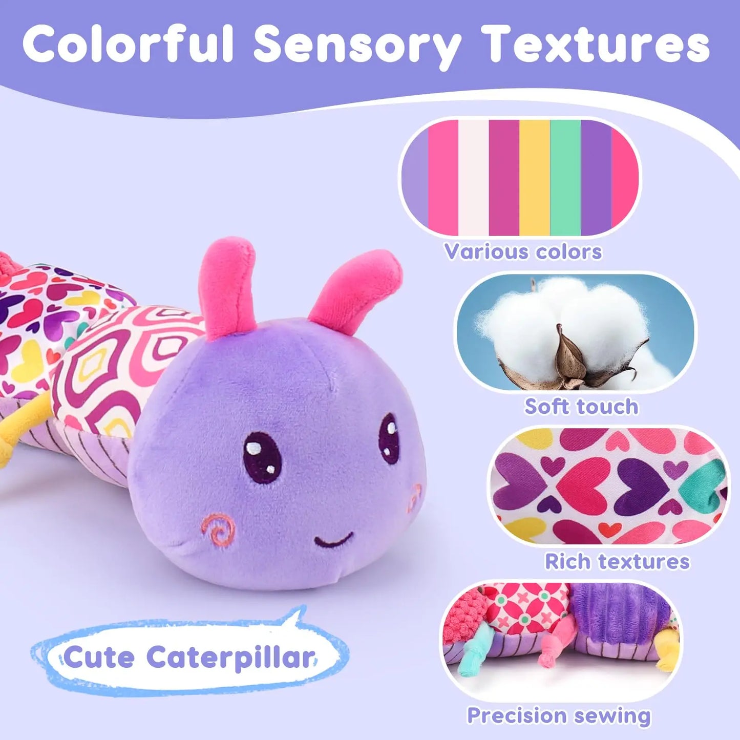 Infant Sensory Discovery Toy, Plush Caterpillar with Sounds & Textures - Engaging & Durable for 0-12 Month Old Babies