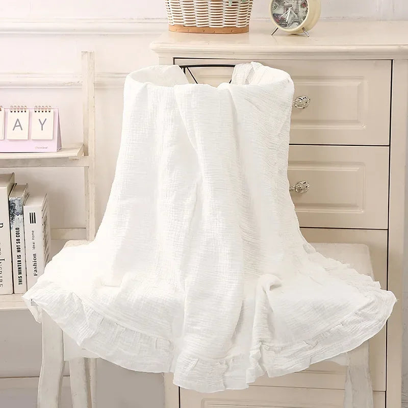 Ruffled Muslin Baby Swaddle Blanket Organic Cotton Newborn