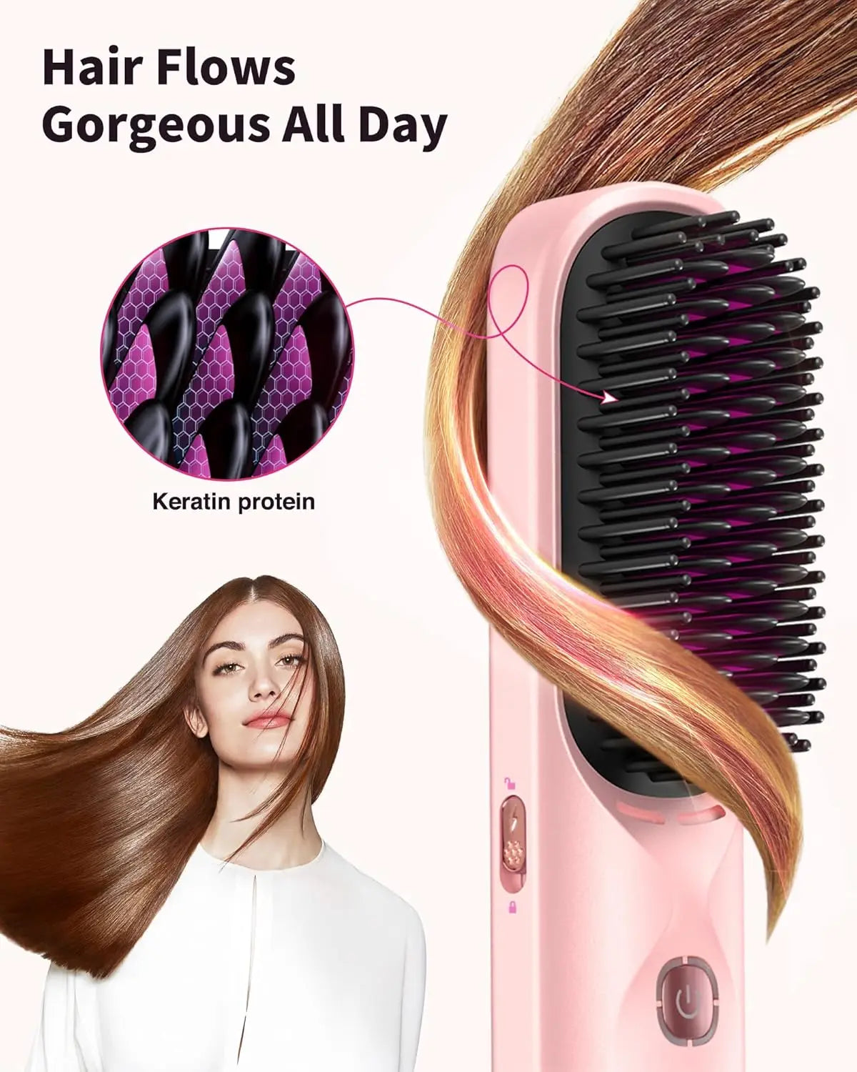 BOPCAL Cordless Hair Straightener Brush 450F Adjustable