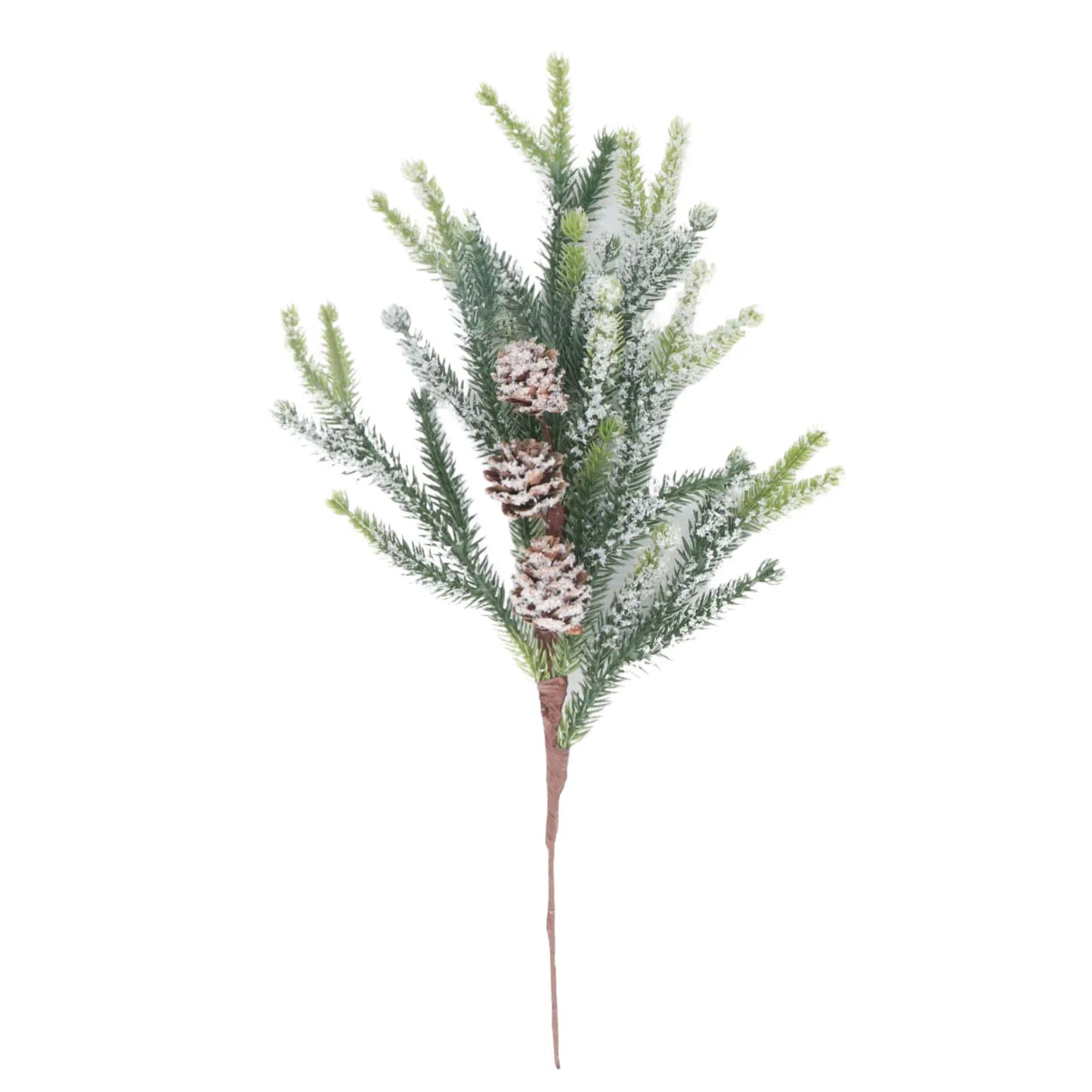 13'' Christmas Fake Frosted Pine Pick W/Pinecone Artificial Flocking Pine Pick Fake Greenery Tree Branch for White Winter Decor