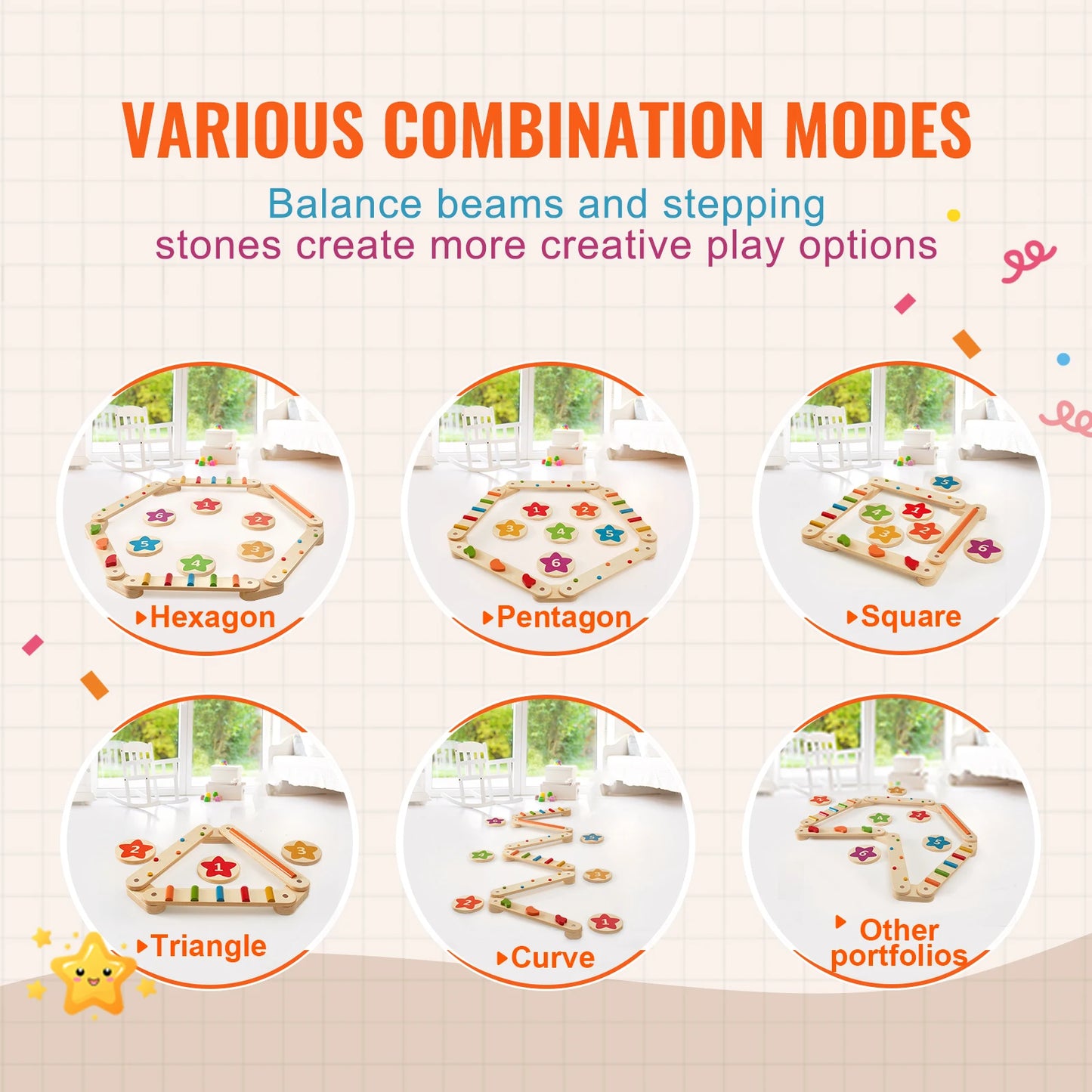 SucceBuy Balance Beam Stepping Stones Wooden Toddler Boards