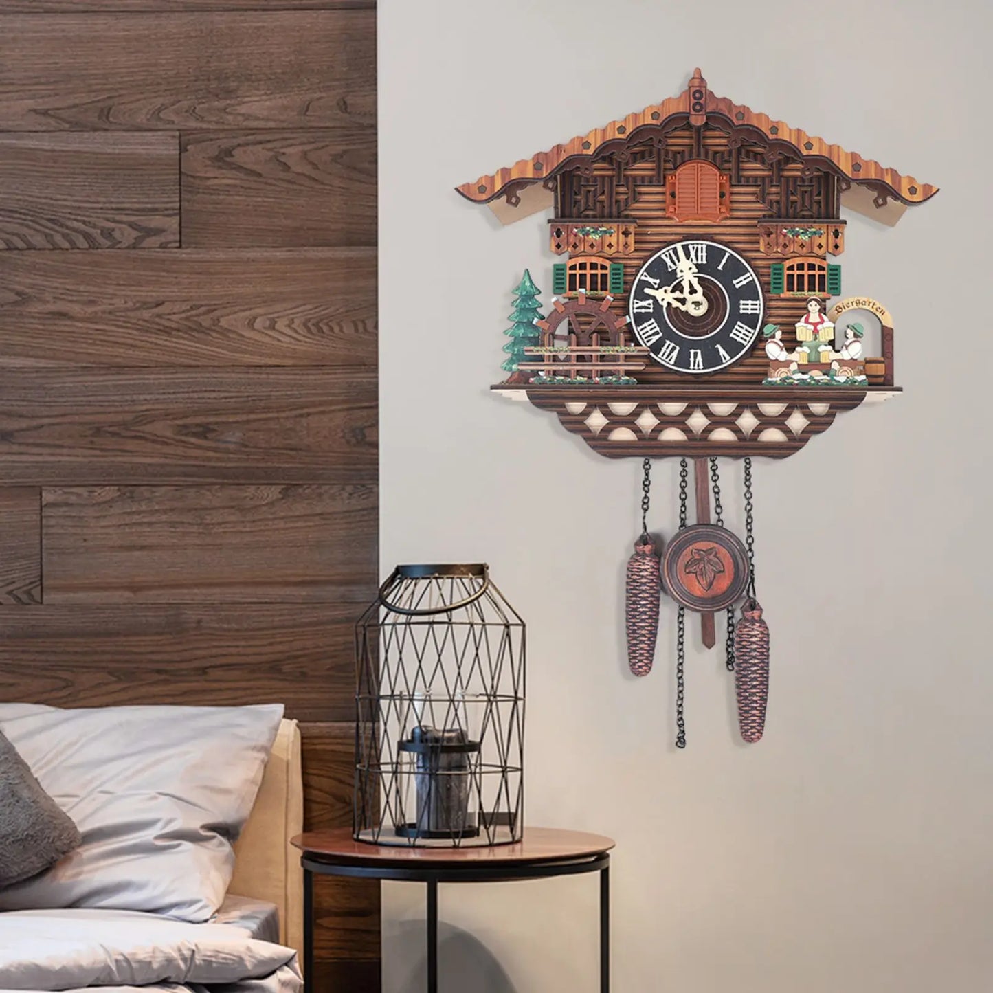Combination Bird Cuckoo Wall Clock With Swing Wings Decor