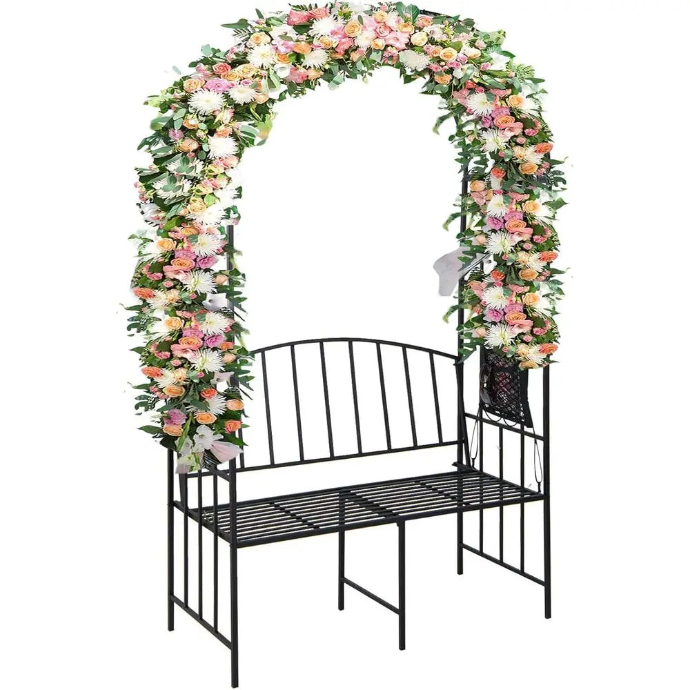 Garden Arch With Bench Heavy Duty Steel Arbor Outdoor Trellis And Storage Bag