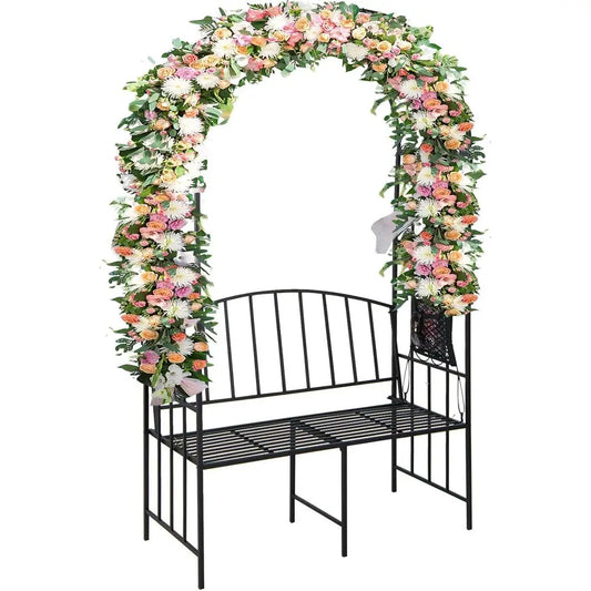 Garden Arch With Bench Heavy Duty Steel Arbor Outdoor Trellis And Storage Bag