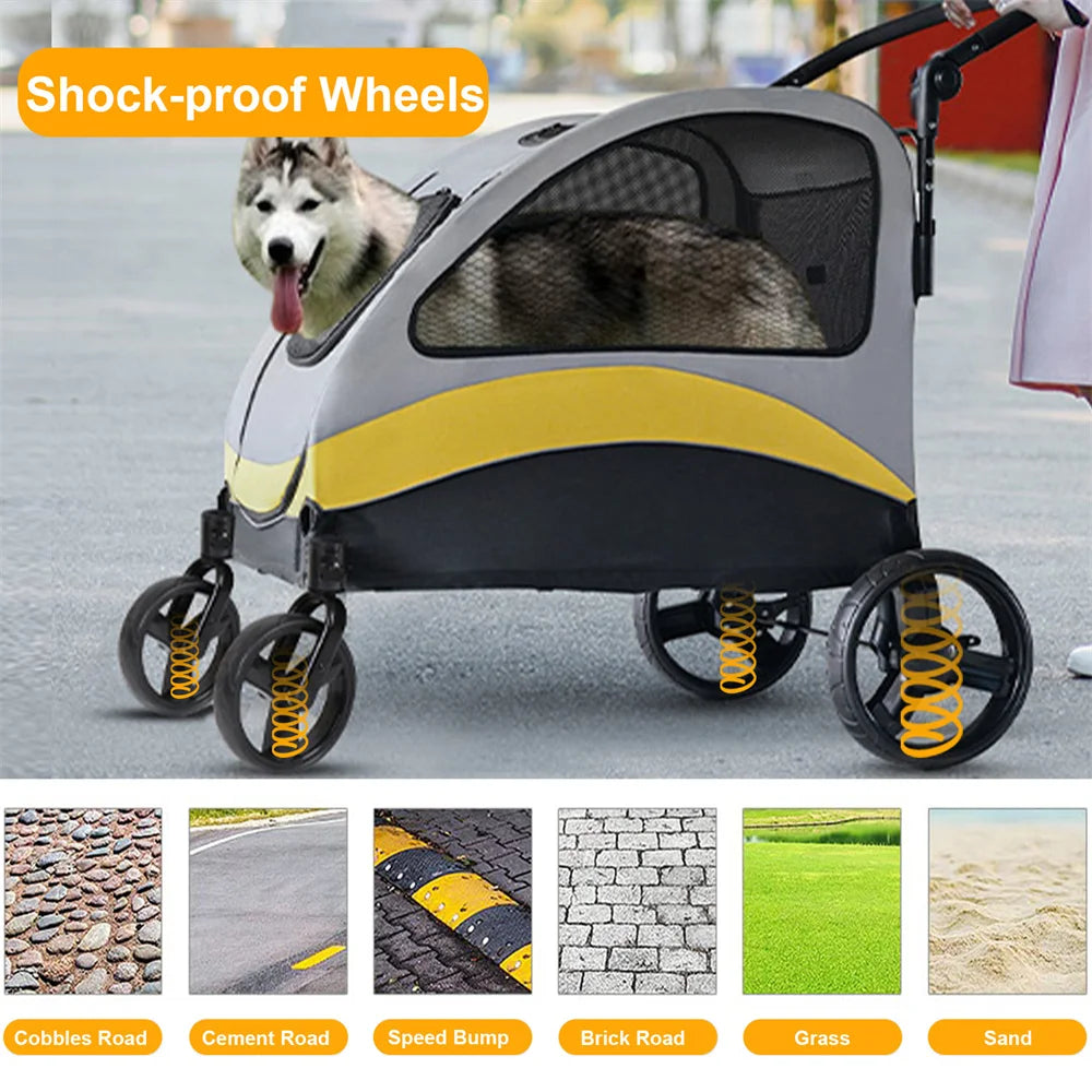 Foldable Four Wheel Dog Stroller Pram Travel Jogger Wagon