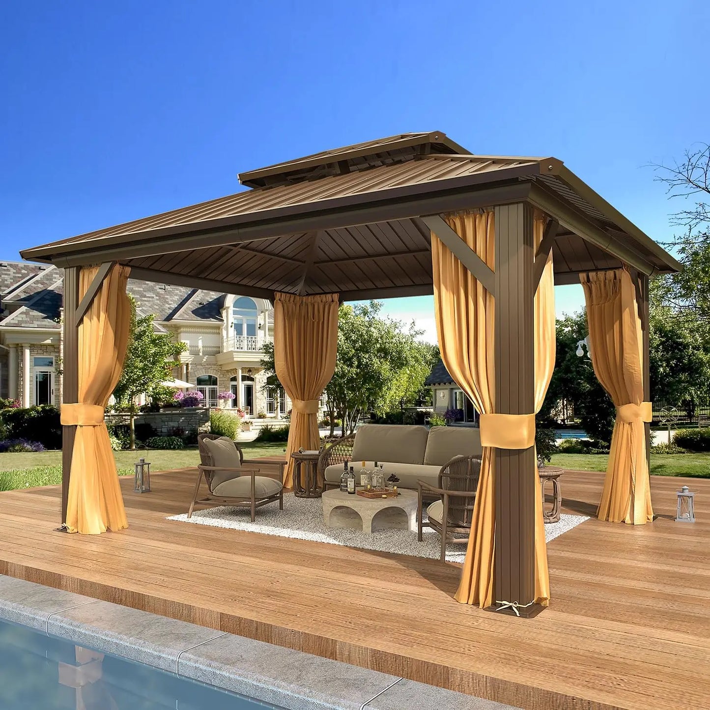 XMSJ Aluminum Frame Gazebo With Galvanized Steel Double Roof