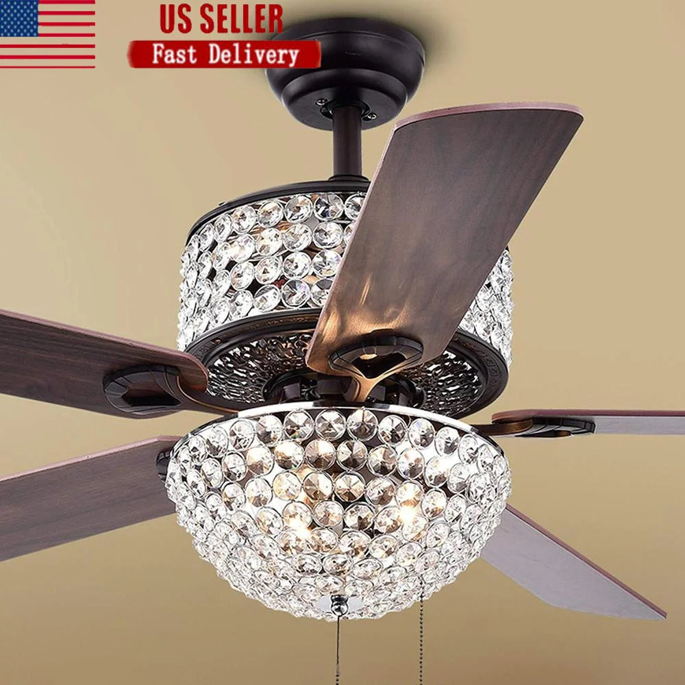 XMSJ 6 Light Crystal Ceiling Fan Chandelier Remote Control