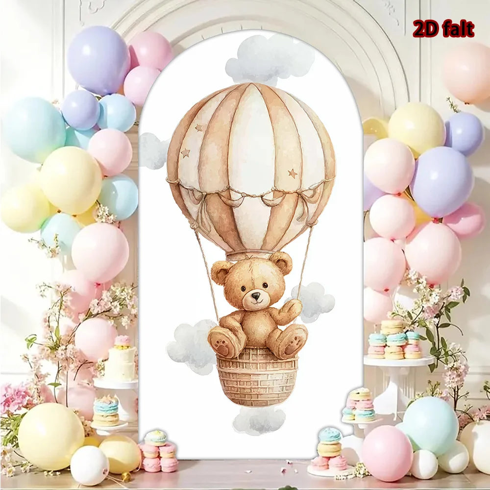 Teddy Bear Hot Air Balloon Theme Arch Backdrop, Cute Style, Durable, Kids Birthday/Party Decor, Seasonal Use, Event Scene