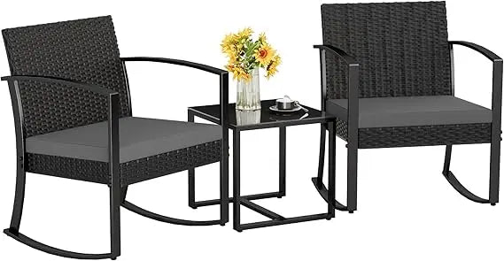Resin Outdoor Bistro Set Rocking Chairs With Cushions Table