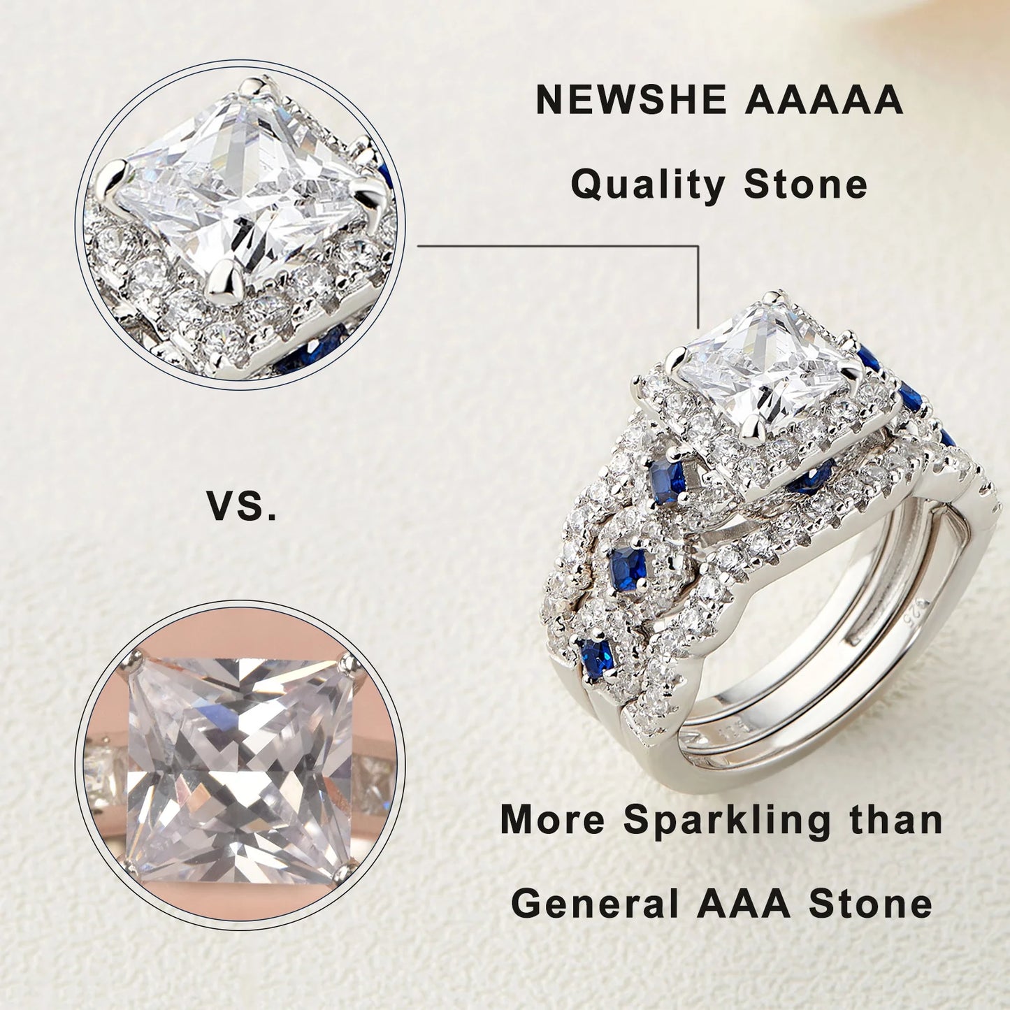 Newshe 3 Pcs Wedding Rings Set AAAAA CZ Jewelry Engagement