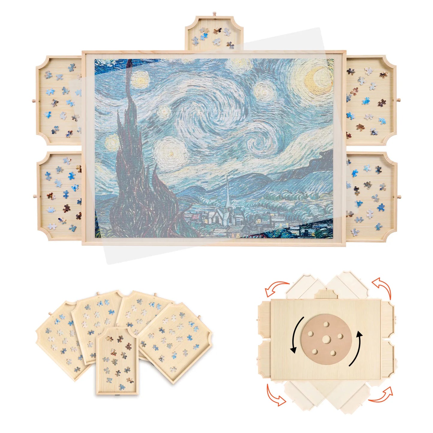 SucceBuy Rotating Puzzle Board With Drawers And Cover