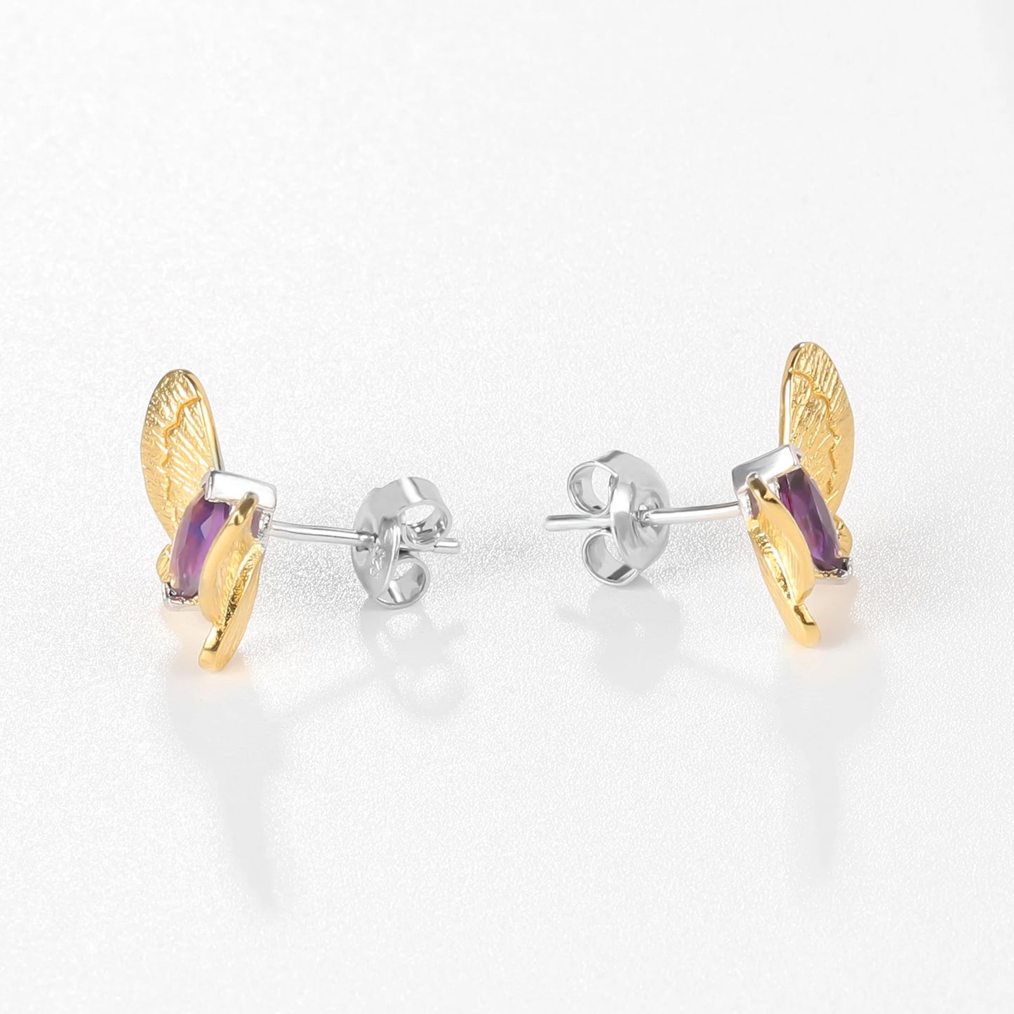 GEM'S BALLET 925 Butterfly Amethyst Stud Earrings Women