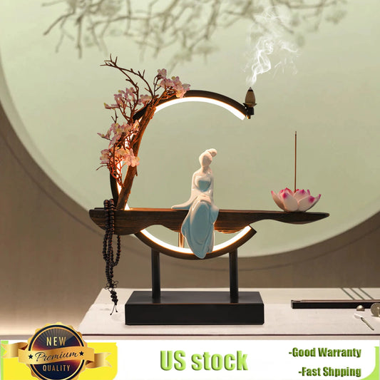 Bymaocar Zen Backflow Incense Burner Set Tabletop Decoration