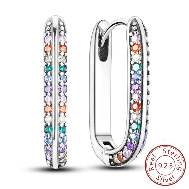 925 Sterling Silver Hoop Earrings Square Circle Heart