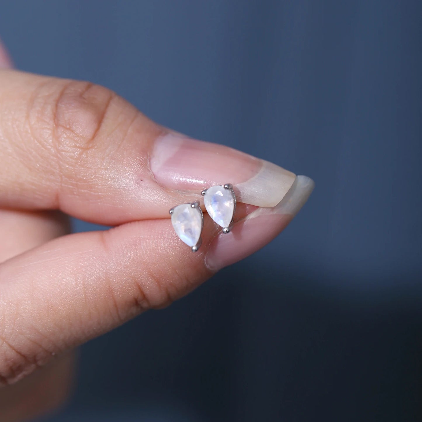 GEM'S BALLET Pear Shape Moonstone Stud Earrings 925 Silver