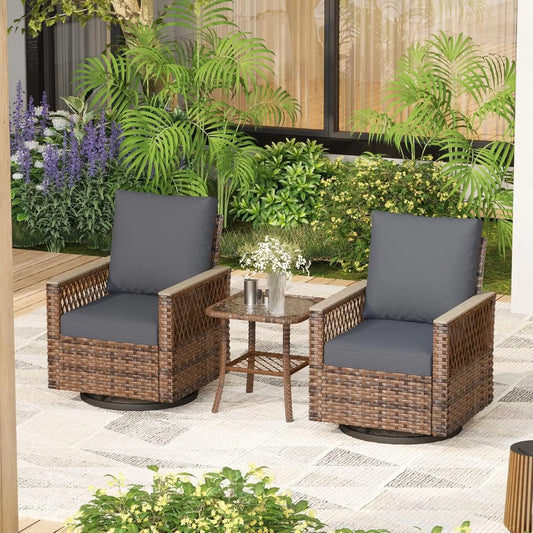 Outdoor Swivel Patio Chairs 3 Piece Bistro Set With Table