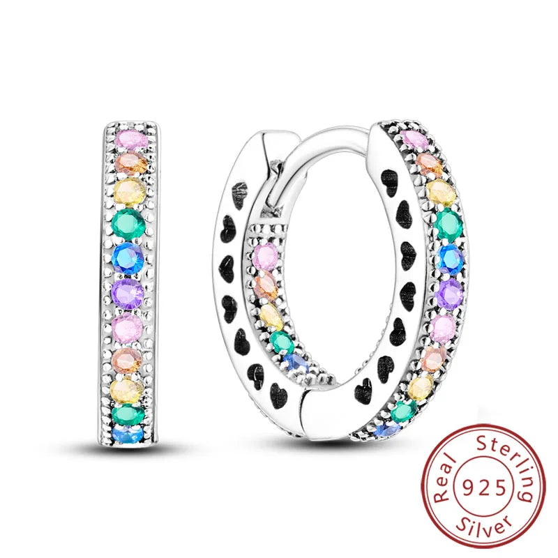 925 Sterling Silver Hoop Earrings Square Circle Heart