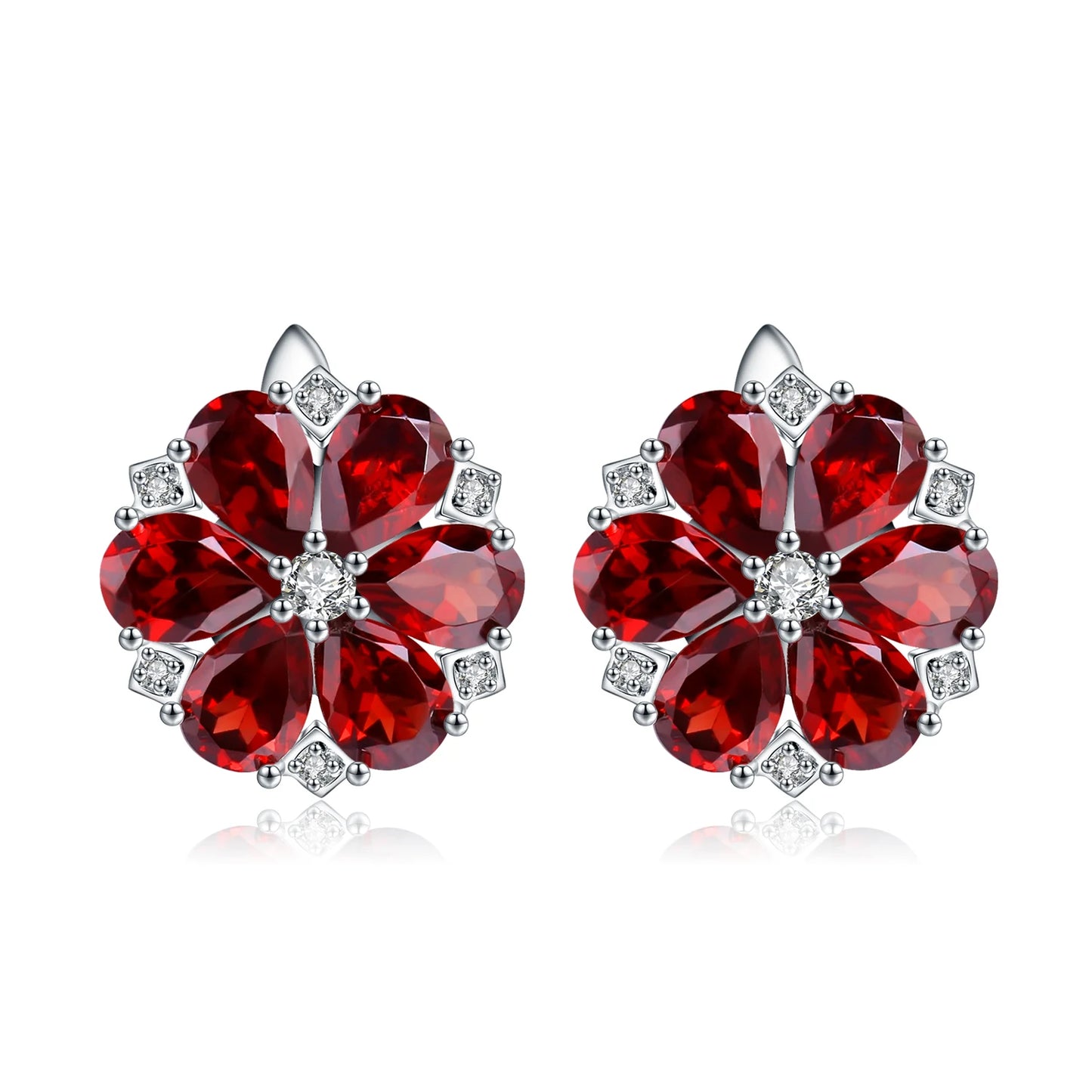 Gem's Ballet Clip Earrings Citrine Garnet Flower Shape