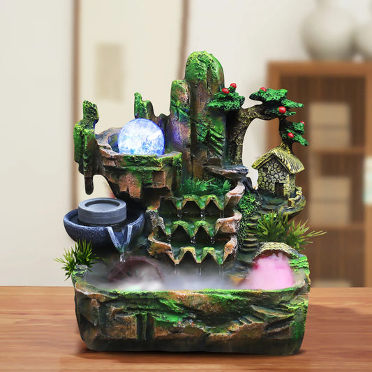 Feng Shui Desktop Water Fountain With LED Lights 110V Plug