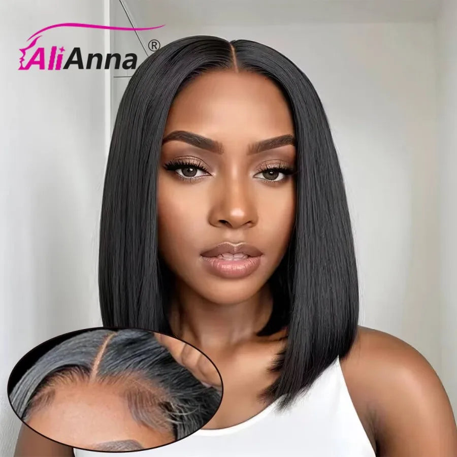 ALIANNACap Straight Glueless Human Hair Short Bob Wig Transparent Lace