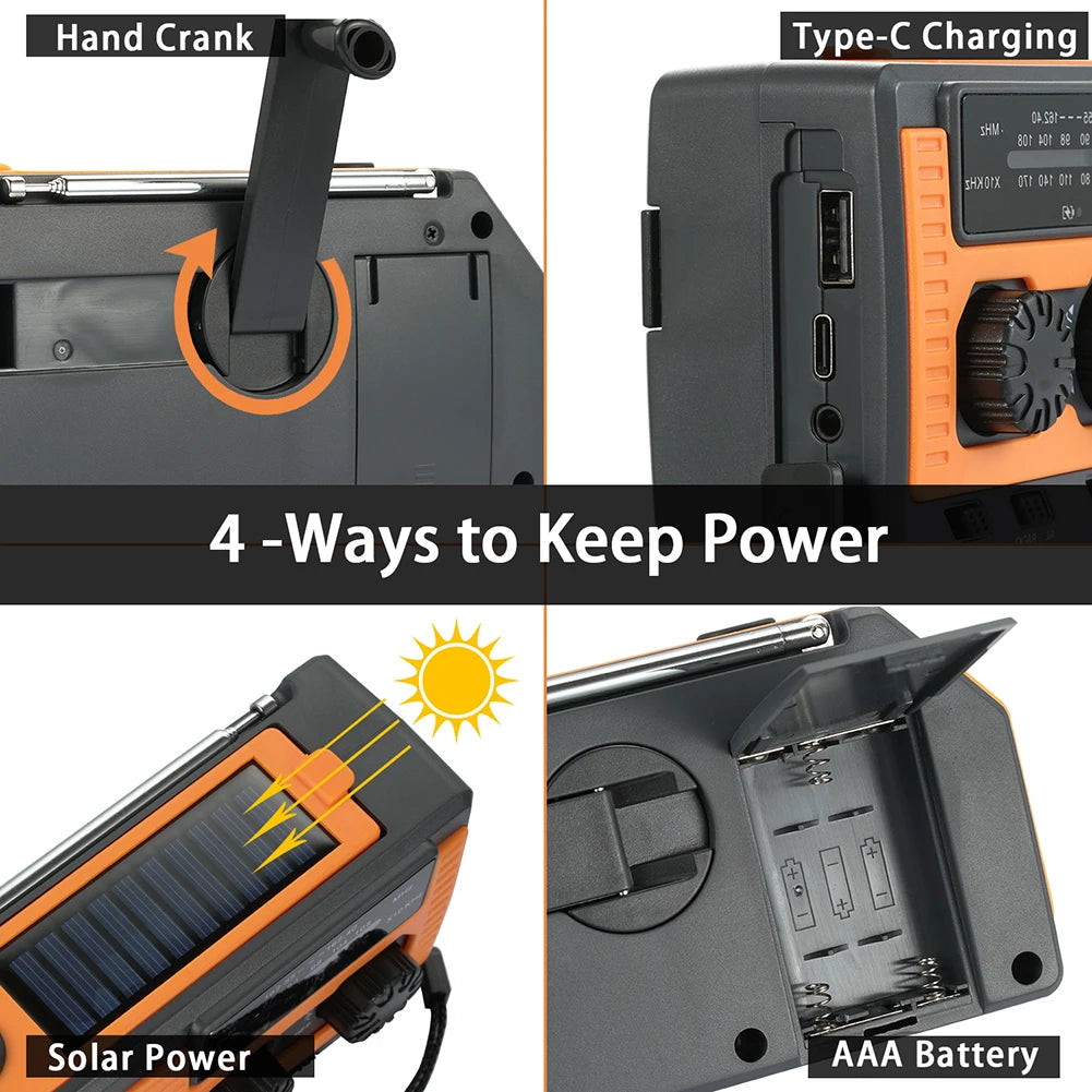 TAKEZERO Solar Hand Crank Radio AM FM NOAA Flashlight