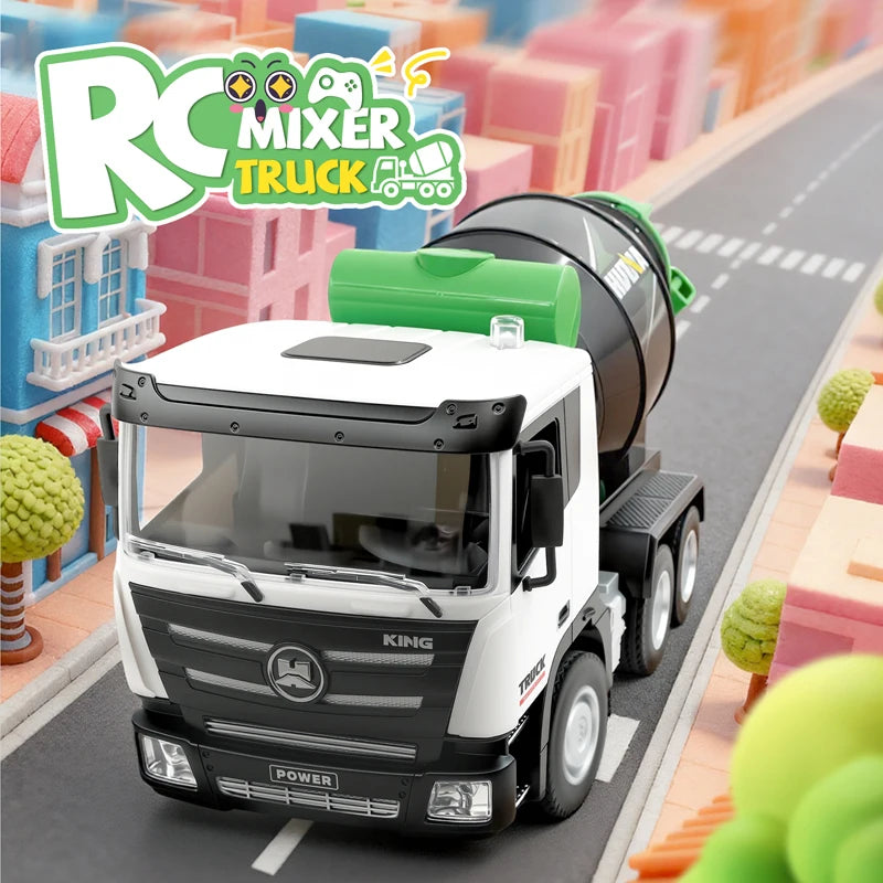 HUI NA TOYS 1:18 Scale 9-Channel Alloy RC Cement Mixer Truck With 360° Rotating Drum & MixingFunnel, Tactile Control System