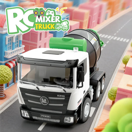 HUI NA TOYS 1:18 Scale 9-Channel Alloy RC Cement Mixer Truck With 360° Rotating Drum & MixingFunnel, Tactile Control System