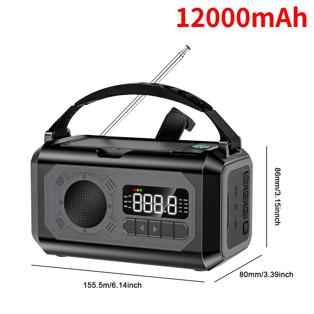 MUQZIC 12000mAh Solar Portable Emergency Radio With Light