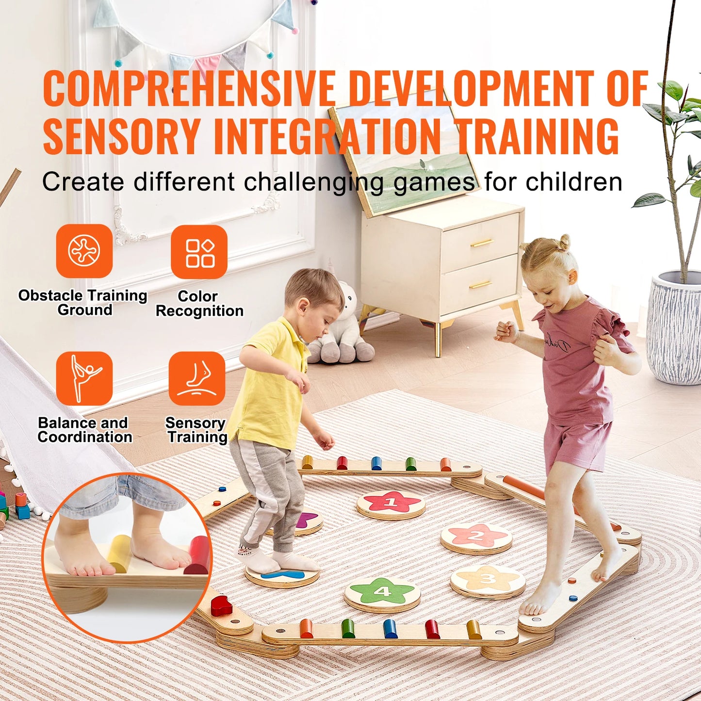 SucceBuy Balance Beam Stepping Stones Wooden Toddler Boards
