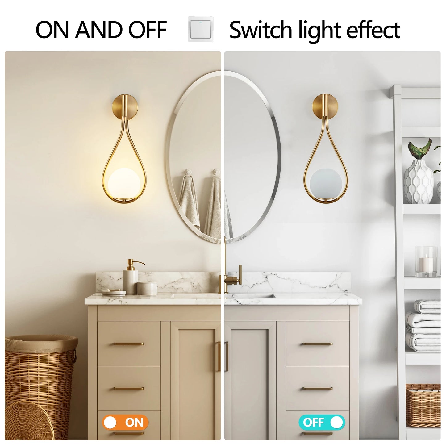 ARLGSITE Set Of 2 Modern Golden Wall Sconces Opal Glass