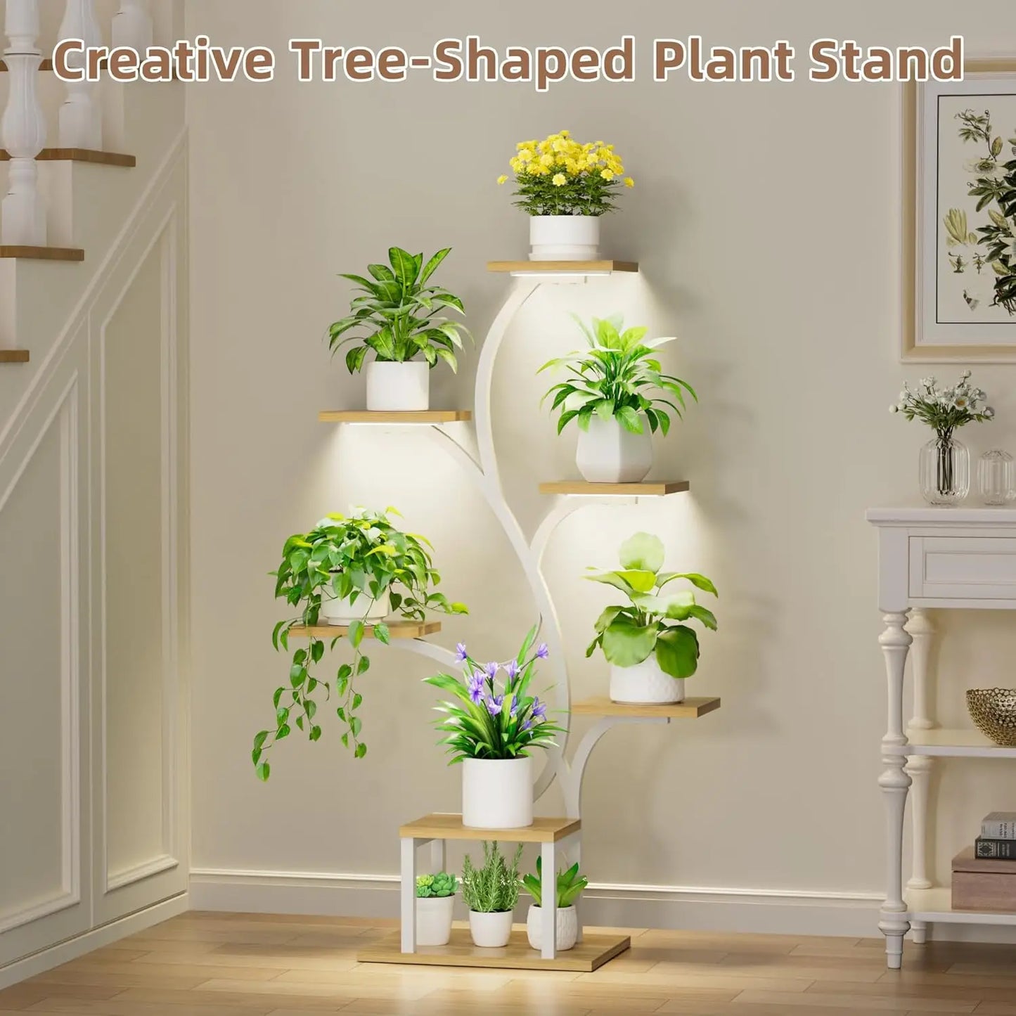 7 Tier Corner Plant Stand With Grow Lights Metal Shelf