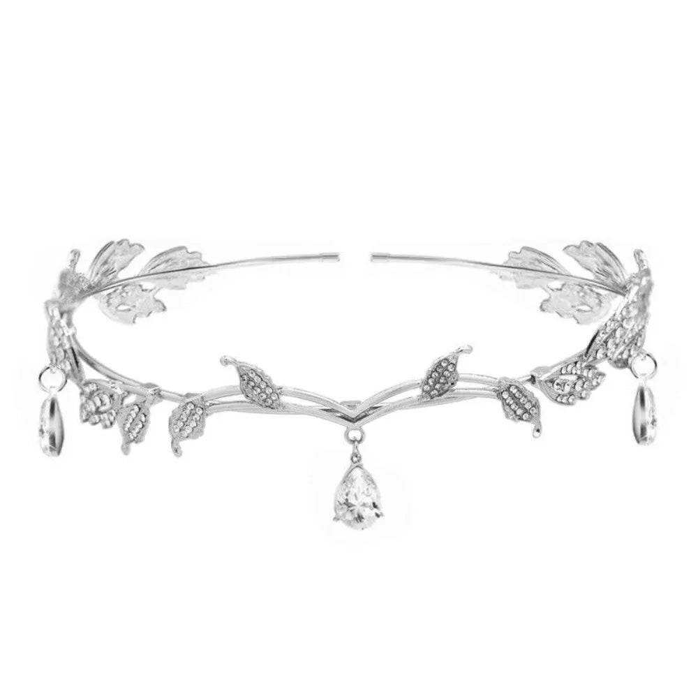 ZhejiangHign-concerned Rhinestone Leaf Tiara Headband Bridal