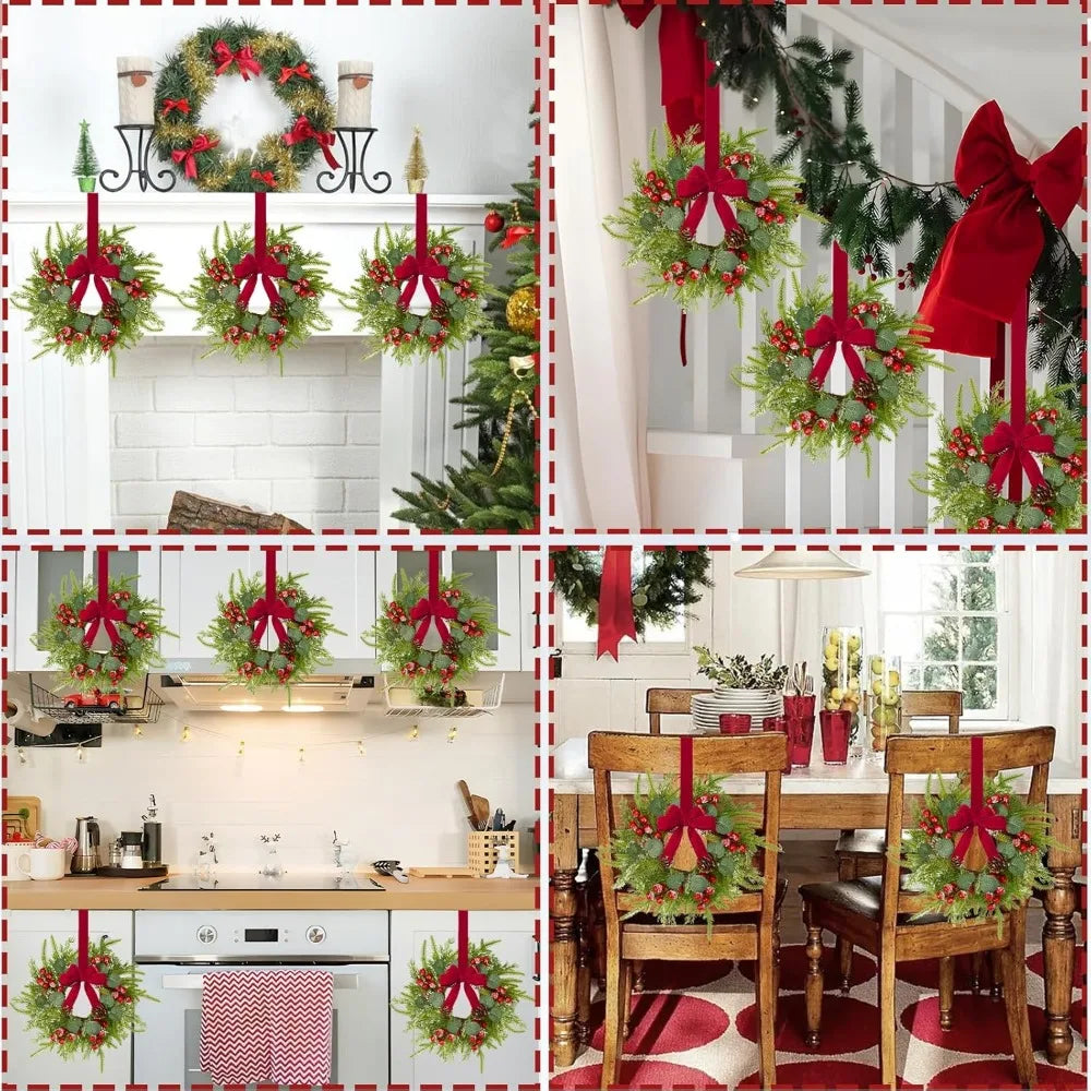 Mini Christmas Wreaths Set of 12, Ideal for Windows, Doors, Cabinets, and Candle Rings - Festive Season Decorations