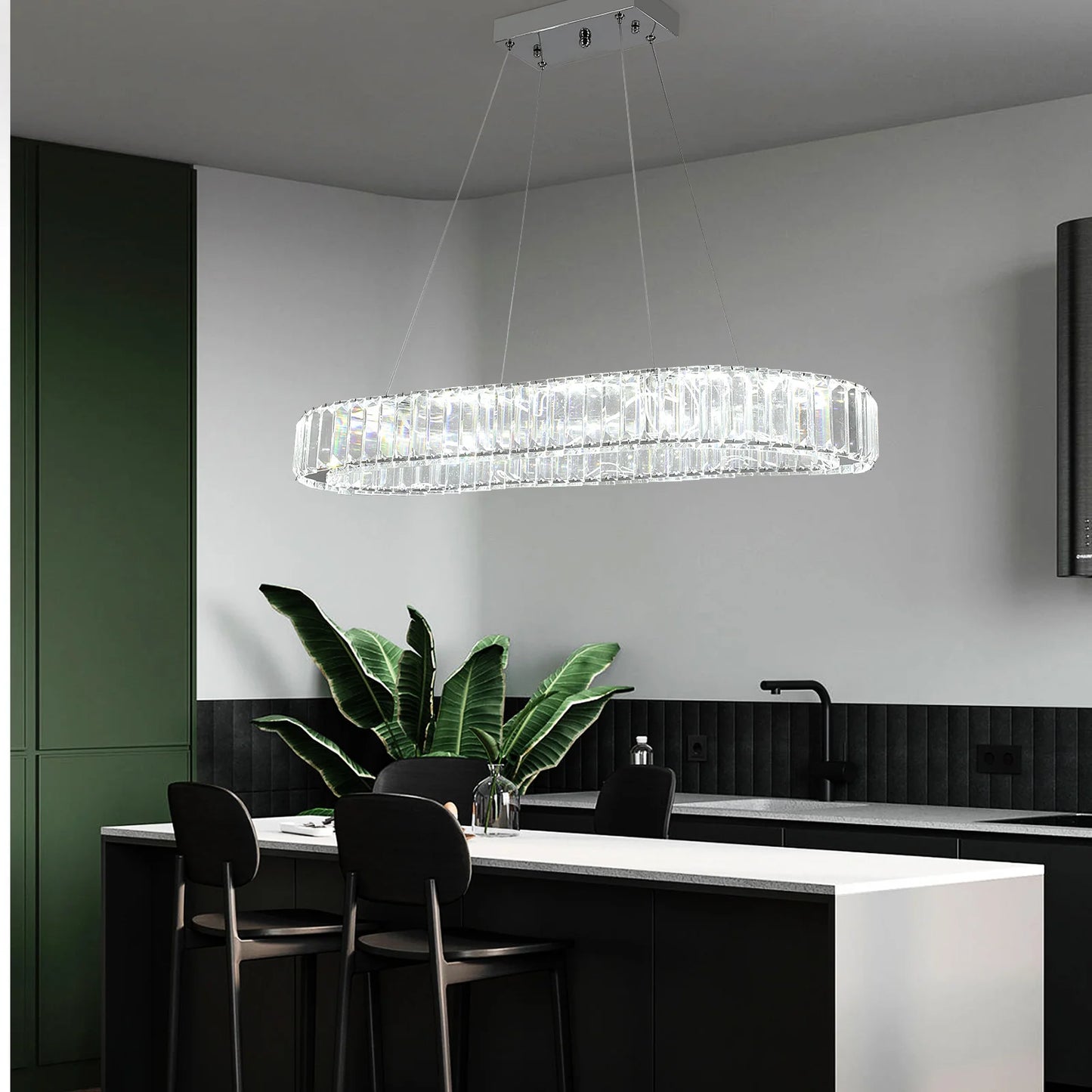 VETRULUS Modern Crystal Oval LED Chandelier Pendant Light