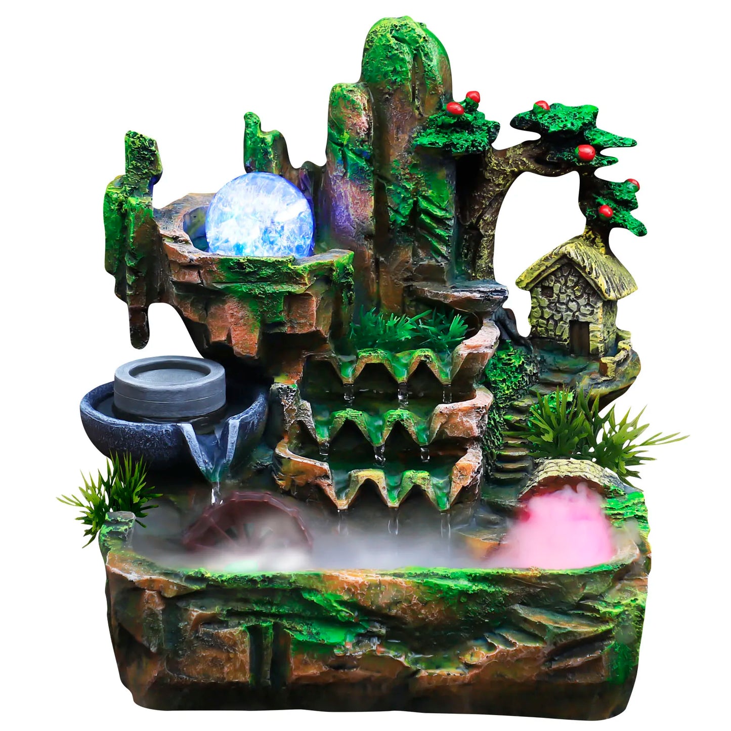 Feng Shui Desktop Water Fountain With LED Lights 110V Plug