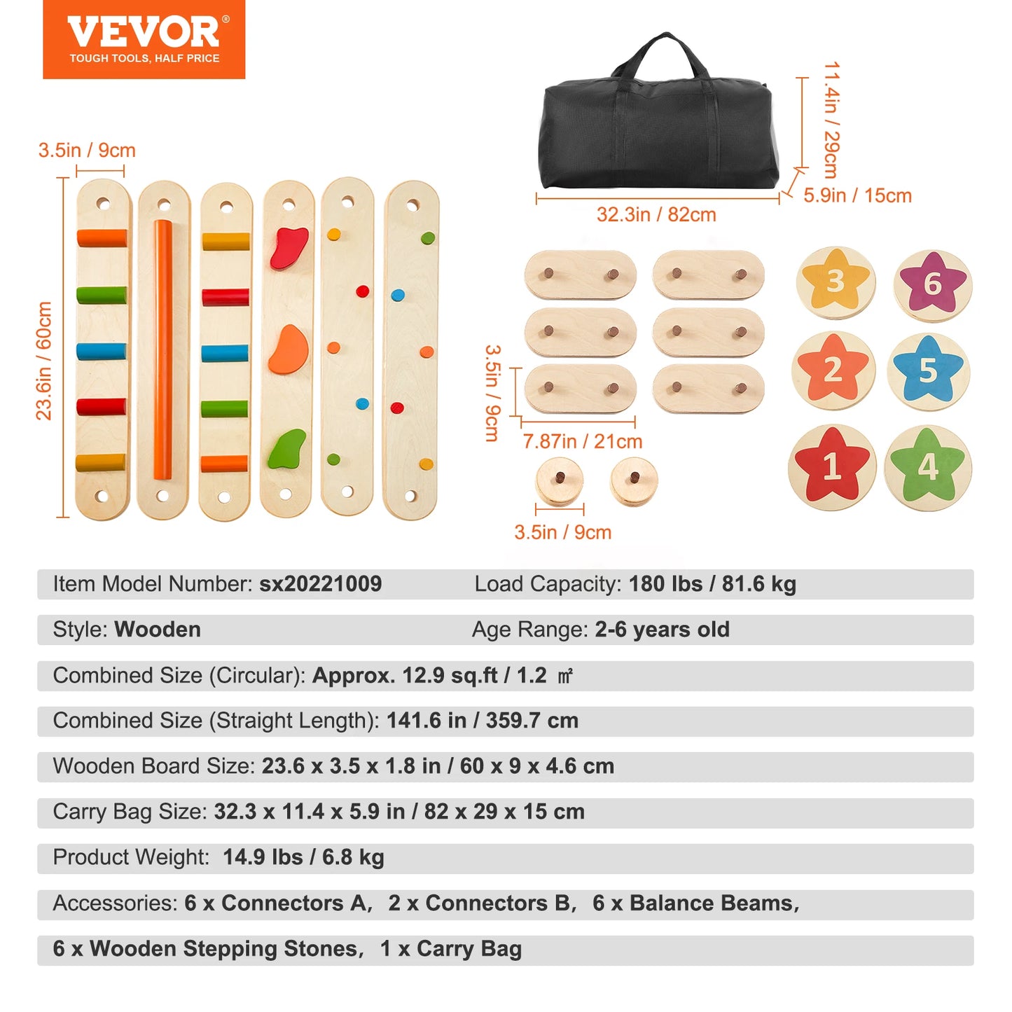 SucceBuy Balance Beam Stepping Stones Wooden Toddler Boards
