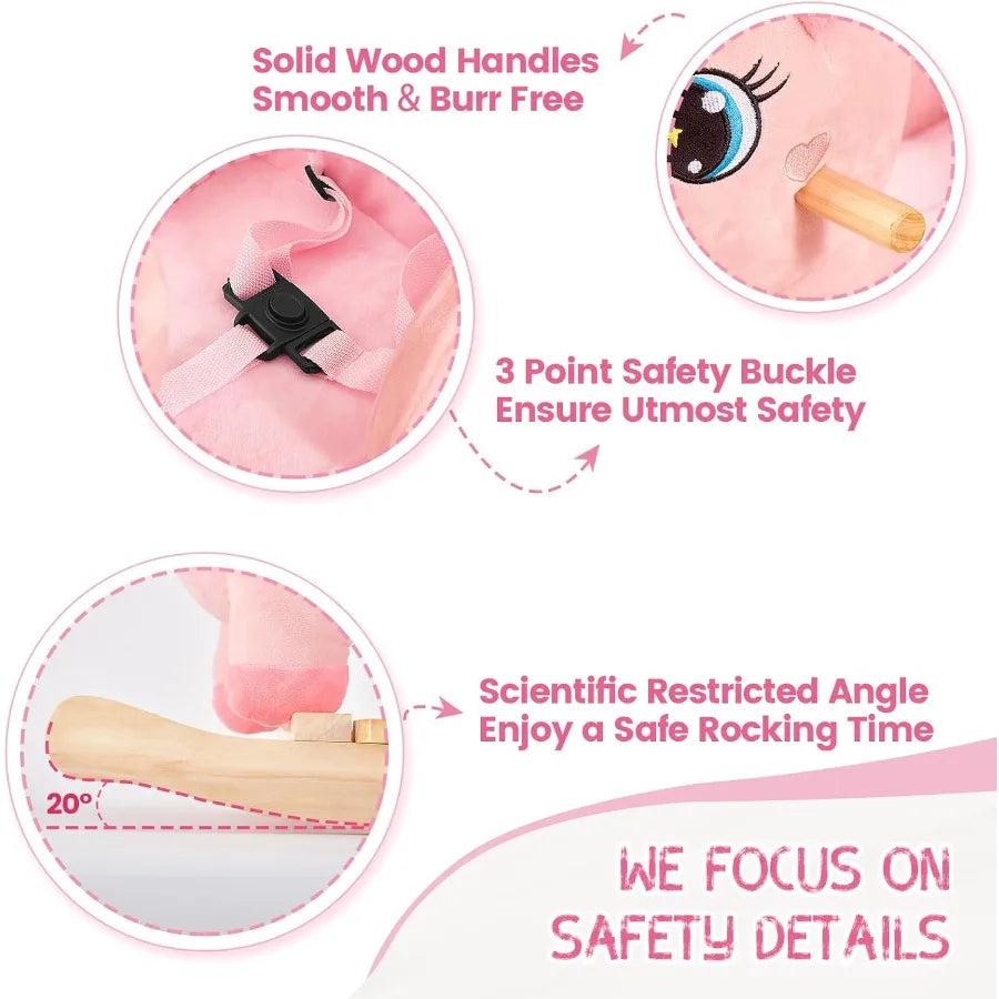 Funlio Unicorn Wooden Rocking Horse Ride On For Toddlers