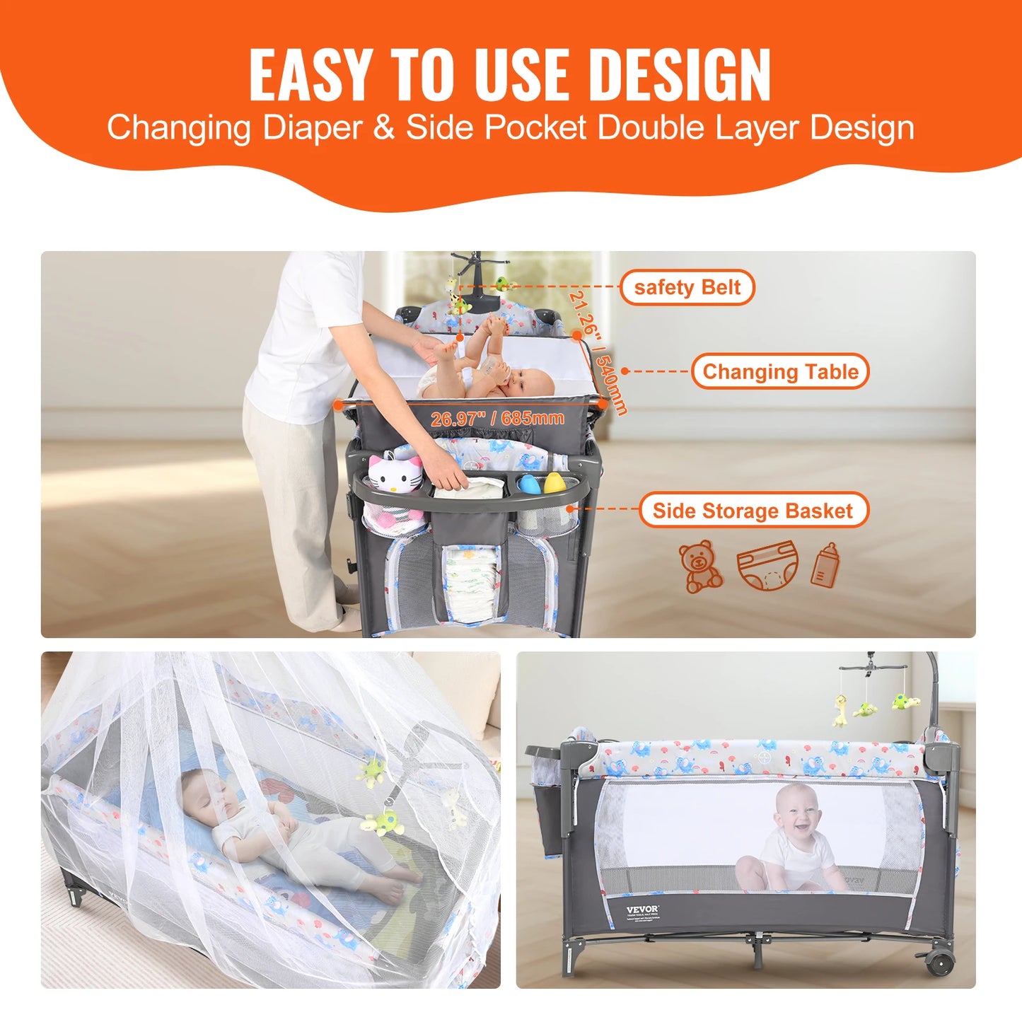 SucceBuy Baby Bassinet Bedside Sleeper With Storage