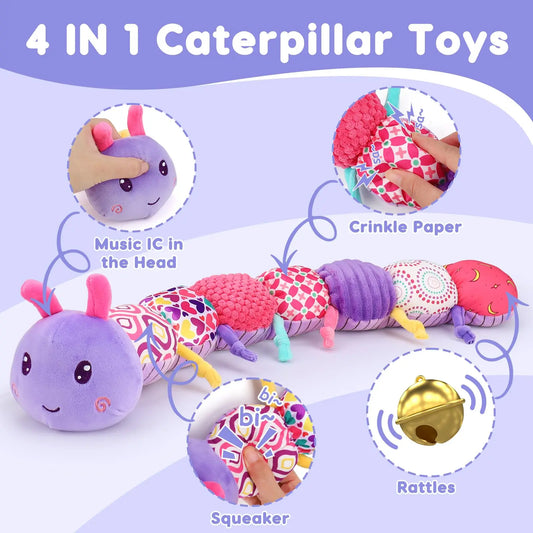 Infant Sensory Discovery Toy, Plush Caterpillar with Sounds & Textures - Engaging & Durable for 0-12 Month Old Babies