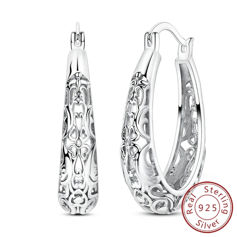 925 Sterling Silver Hoop Earrings Square Circle Heart