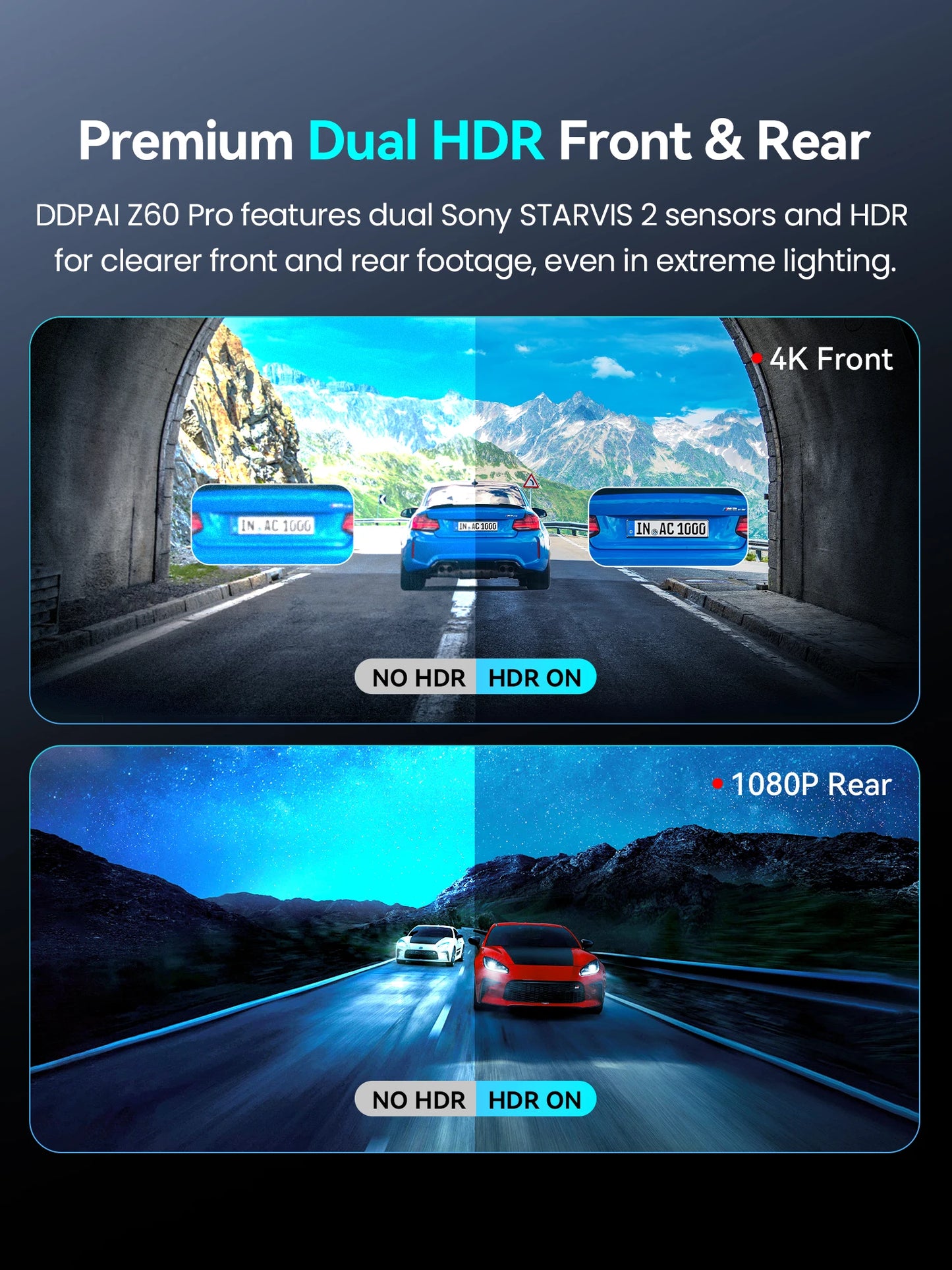 Ddpai Z60 Pro 4K Dash Cam Front And Rear Car Camera