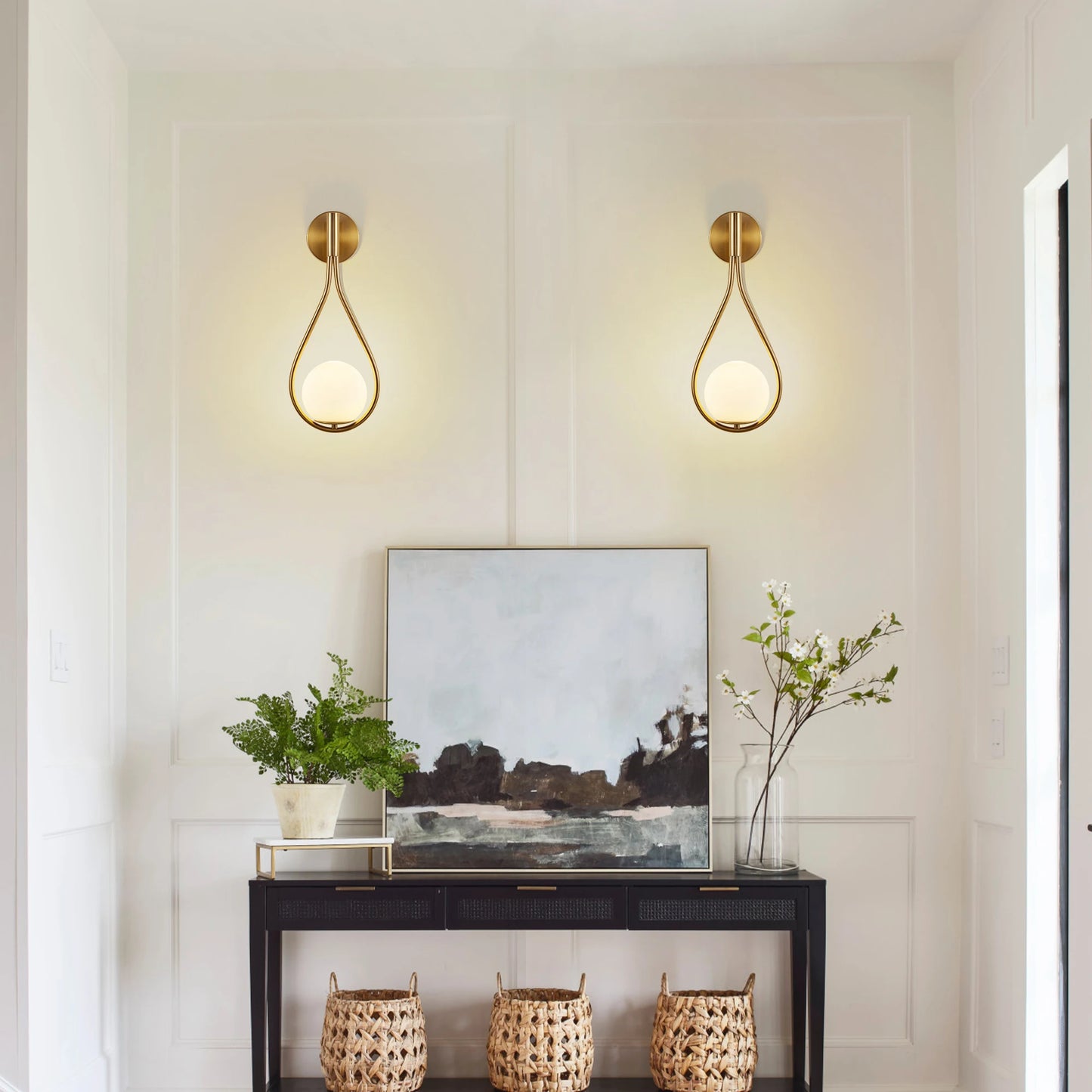 ARLGSITE Set Of 2 Modern Golden Wall Sconces Opal Glass