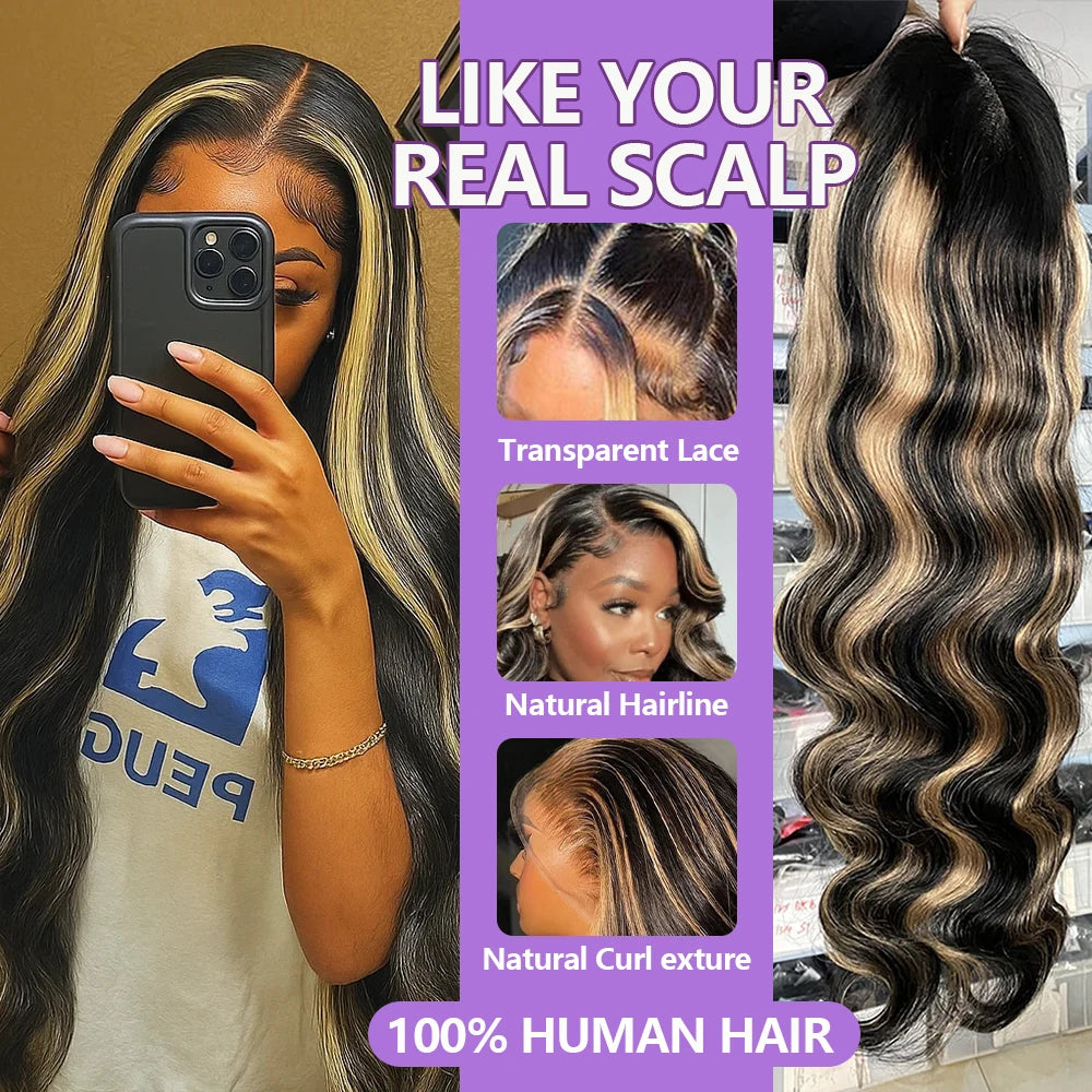 Wig Queen Balayage Body Wave Lace Front Wig Brazilian Hair